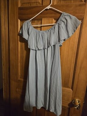 Light Blue Off-Shoulder Ruffle Dress